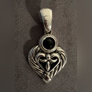 Premier Designs Silvertone heart cross, black onyx pendant